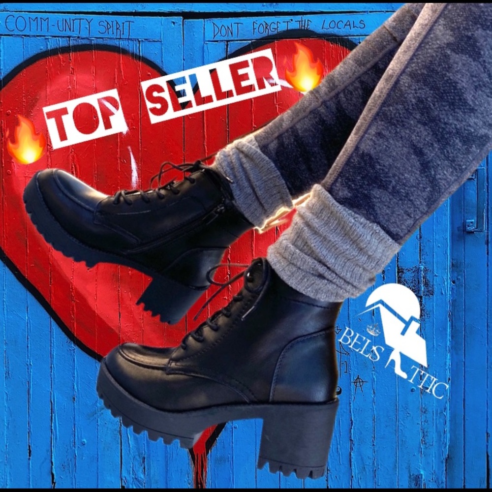 Lug Sole Lace Up Combat Boots - Picture 7 of 9